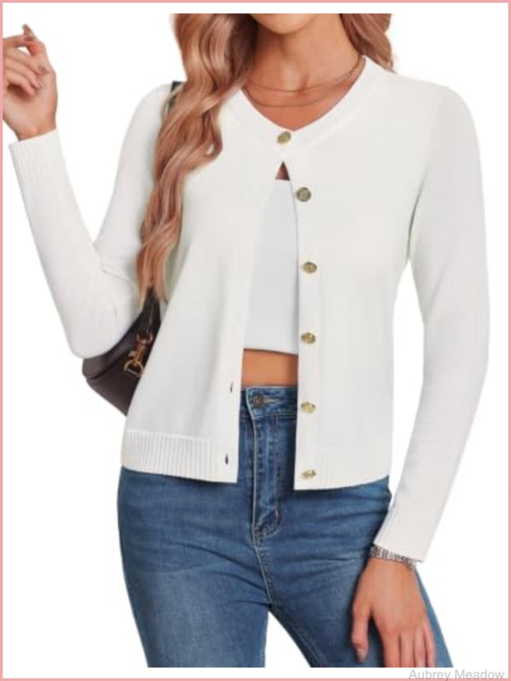 Cropped Wool Blend Button Up Cardigan Sweater Crew Neck Ribbed Knit